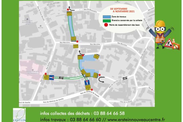 Ramassage des ordures ménagères rues de Strasbourg, Capitaine Da, Jean-Philippe Bapst et place Alphonse Hoch