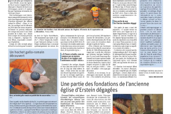Fouilles archéologiques, retrouvez l’article détaillé dans les Dernières Nouvelles d’Alsace …